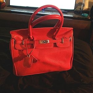 Designer Inspired Red Faux Leather Handbag with matching Wallet